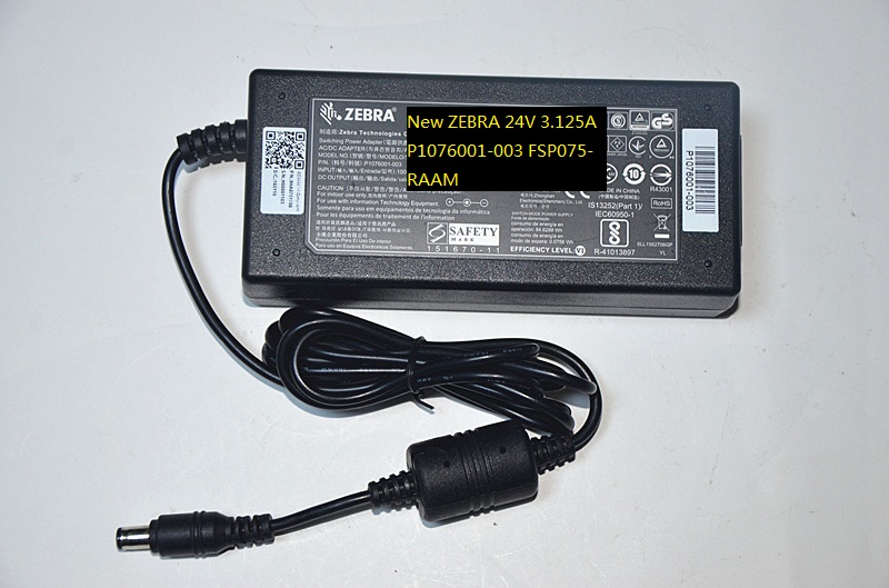 POWER SUPPLY New ZEBRA 24V 3.125A P1076001-003 AC/DC ADAPTER FSP075-RAAM